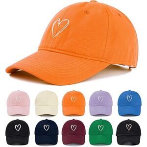 Unisex Orange White Heart 100% Cotton Adjustable Classic Travel Baseball Cap